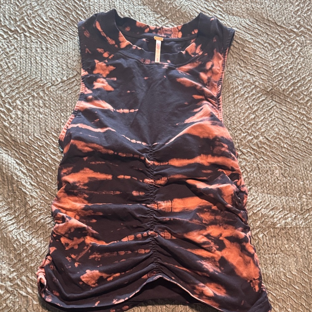 Free People Black and Orange Tie-Dye Muscle Tee